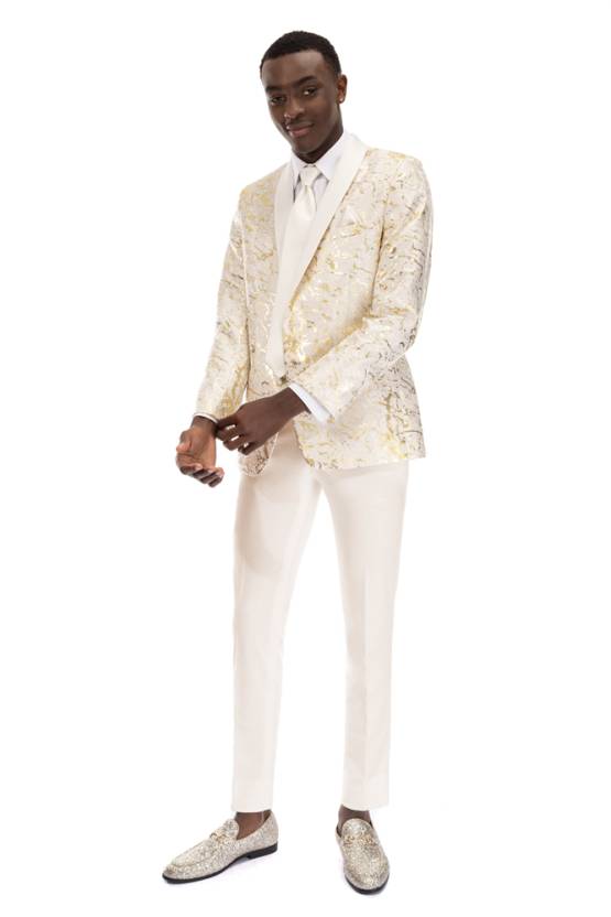 Ivory And Gold Camo Tuxedo Jacket – Ultra Slim Fit / Modern Fit
