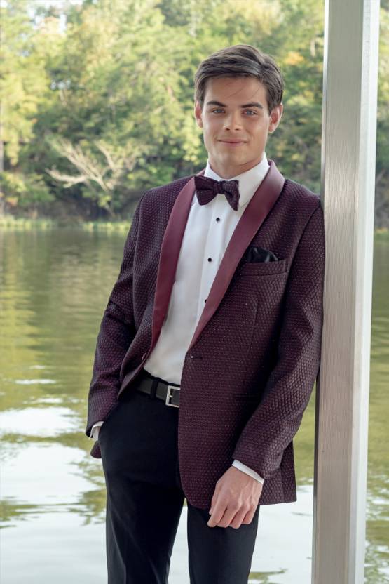 Austin Diamond Weave Burgundy Tuxedo Jacket – Slim Fit / Modern Fit)